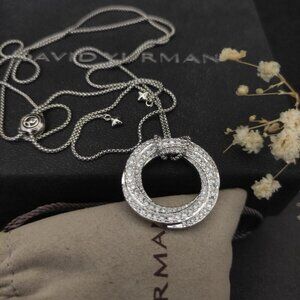 NEW David Yurman 30mm white gold round full diamond necklace DYXL-045